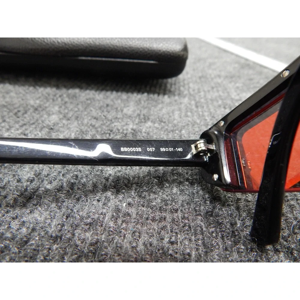 Balenciaga BB0003S 007 Shield Sunglasses Orange Mirrored Lens Italy Black Frame